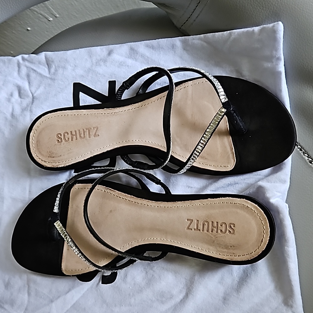 Schutz Black Rhinestone Sandals 👡